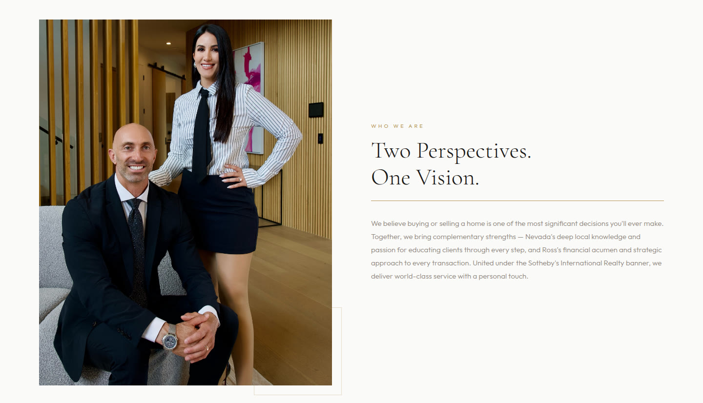 Portrait of Nevada Solis and Ross Muscolino, the photograph the site is designed around