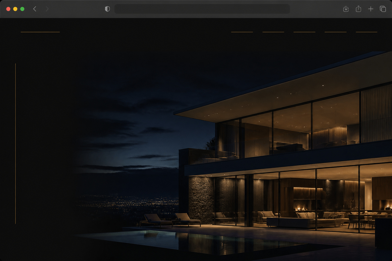 Noir template study — dark editorial homepage with night architecture